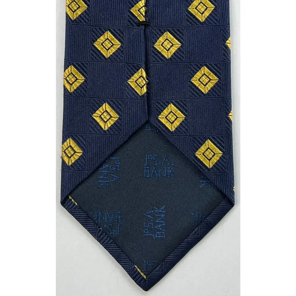 Jos A Bank Tie Navy Gold Geometric Silk Necktie Classic Wide Business USA